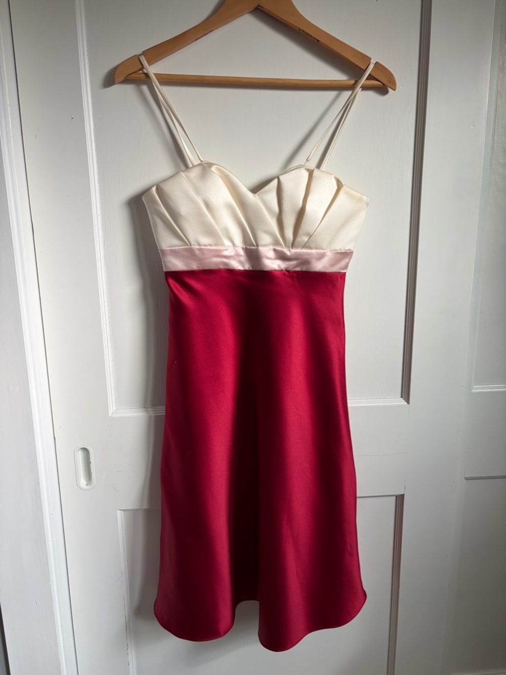 Cream & Red Spaghetti-Strap Satin Dress
